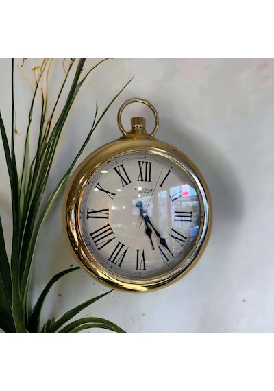 Gold Plastik Çerçeveli Salon Ofis Mutfak Otel Duvar Saati 33 Cm Altın