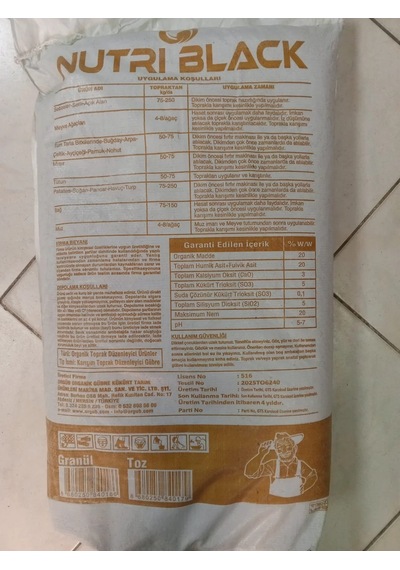 Nutri Black Granül 25 Kg Organik Madde İçerikli Karışım Toprak Düzenleyici Gübre 25 KG