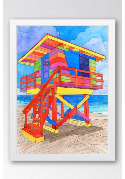 Renkli Cankurtaran Kulubesi Çerçeveli Tablo - Pop Art Poster Tablo