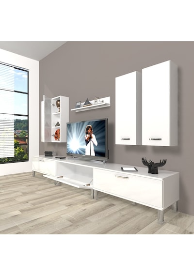 Decoraktiv Eko 8d Slm Krom Ayaklı Tv Ünitesi Tv Sehpası - Parlak Beyaz