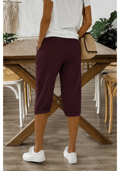 Cool Tarz Kadın Beli Lastikli Rahat Kesim Kapri Şort Bordo Bordo