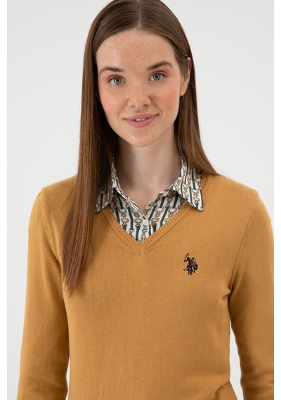 U.S. Polo Assn. Kadın Camel V Yaka Basic Kazak 50313590-VR015