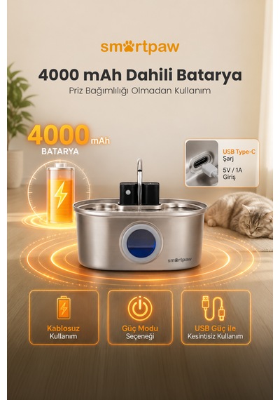 Smartpaw Aqua Max Sensörlü Kedi Su Pınarı Distribütör Garantili