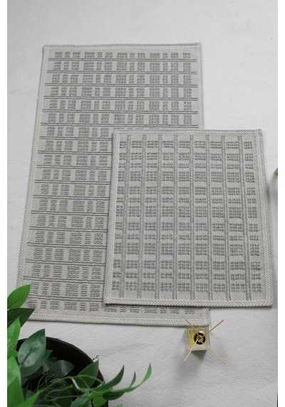 Naturel Pamuklu Kilim Yıkanabilir Banyo Paspası Halısı 2'li Klozet Takımı 60x100-50x60cm Gri