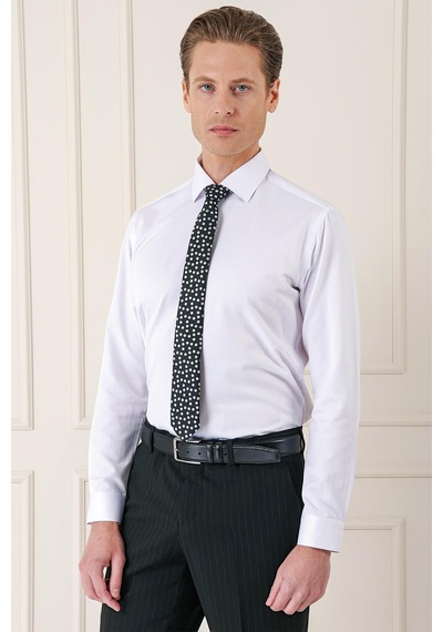 Efor Gk 718 Slim Fit Dokulu Pamuklu Klasik Beyaz Gömlek Beyaz