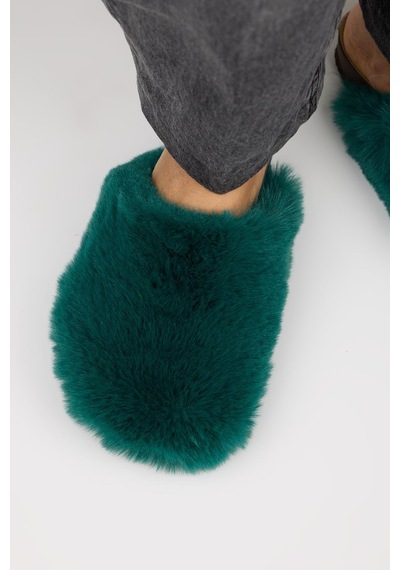 Manijero Gaye Kadın Peluş Düz Yeşil Terlik