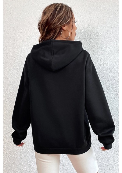 Holiday Baskılı Unisex Oversize Sweatshirt Siyah