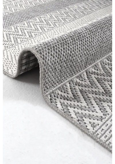 Hoom Rugs Lora 3202 Gri Çizgili Pamuk Taban Hav Toz Vermez Sisal Halı