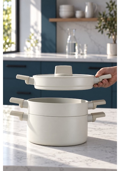 Acar Kitchen Beyond Ultimate Pro 7 Parça Tencere Seti Ekru