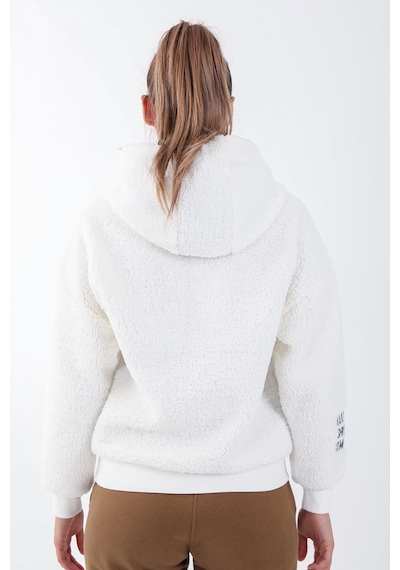 Maraton Sportswear Comfort Kadın Kapşonlu Uzun Kol Basic Ekru Sweatshirt 21443-ekru