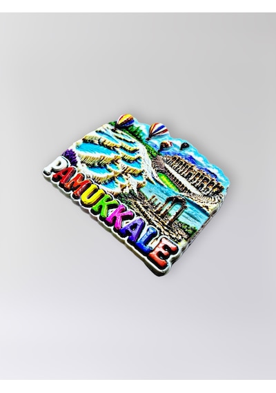 Pamukkale Polyester Kabartmalı Magnet 7x5,5 Cm Şehir Magneti Dekoratif Hediyelik Buzdolabı Süsü Kod:1856