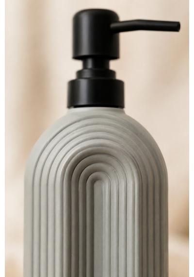 Çizgili Bohem Minimal Cam Sıvı Sabunluk - 250ml - 14x6x5.5 Cm Gri