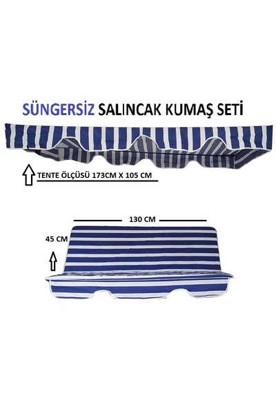 Süngersiz Salıncak Minder Seti Tenteli Bahçe Minderi 2 Kişilik Süngersiz Mavi-beyaz 130x45 Mavi - Beyaz