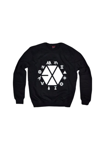 Exo Baskılı Bisiklet Yaka Sweatshırt Siyah Siyah