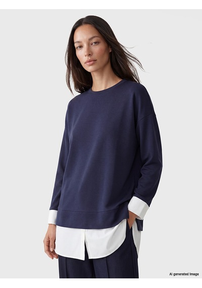 Lcw Everyday Mavi Soft Touch Oversize Kadın Sweatshirt Tunik