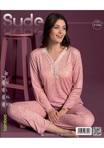 Sude P-1133 Bambu Uzun Kol Kadın Pijama Takımı Çok Renkli