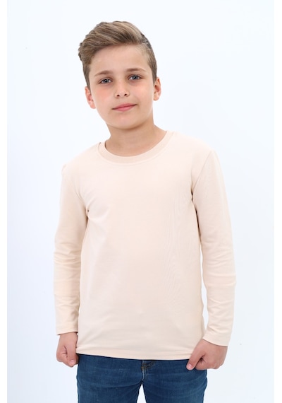 Toontoy Kids Toontoy Erkek Çocuk Bisiklet Yaka Uzun Kollu Basic Tişört Bej