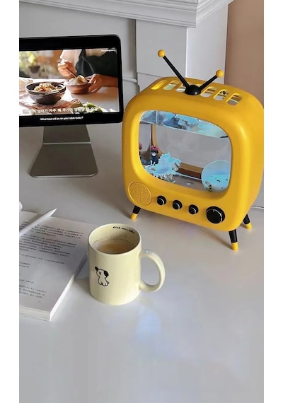 Techtic Tv Şekilli Işıklı Mini Akvaryum Beta Balık Tankı Led
