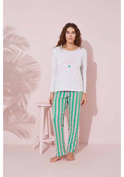 Siyah İnci Pamuklu Örme Pijama Takım 24240140 Bej Melanj