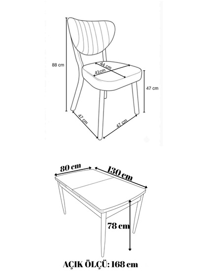 6 Kişilik Yemek Masa Takımı 1adet 80 X 130 Açılabilir Mdf Masa 6 Adet Elma Sandalye Krem - Traverten