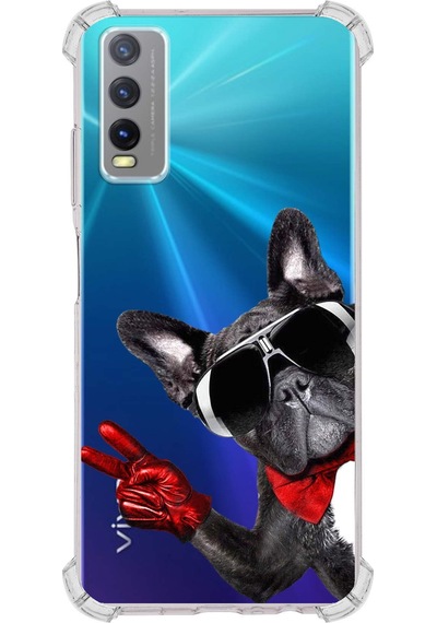 Vivo Y20 Uyumlu Köpek 2 Baskılı Şeffaf Köşe Korumalı Antişok Kılıf