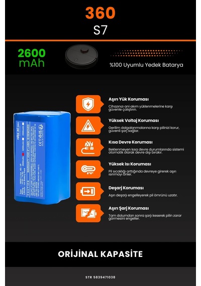 360 S7 2600mAh Robot Süpürge Bataryası