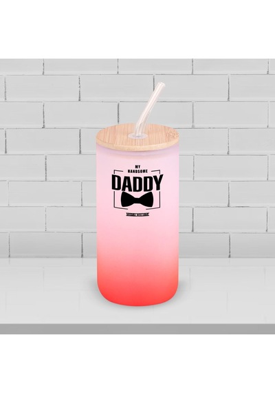 Bk Gift İsimli Dad Tasarımlı Kırmızı Renk Pipetli Buzlu Cam Bardak 600ml - 2, Babaya Hediye, Doğum Günü Hediyesi Kobitmeyen137845 Bk Gift