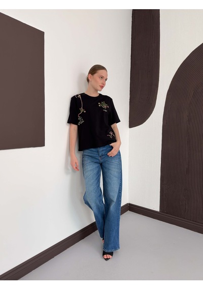 Verymoda Nakışlı Tişört D3025 Siyah