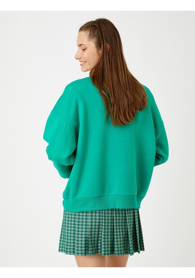 Koton Oversize Basic Sweatshirt Bisiklet Yaka İçi Polarlı Yeşil 3wal10411ık
