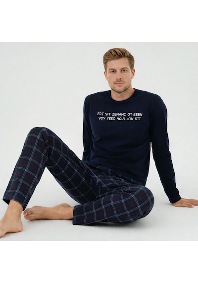 Charme Noveya Pamuklu Lacivert Erkek Pijama Takımı Uzun Kollu, Kareli Alt, Rahat Kalıp Ev Giyimi Lacivert Charme Noveya Pamuklu Lacivert Erkek Pijama Takımı Uzun Kollu, Kareli Alt, Rahat Kalıp Ev Giyimi Lacivert
