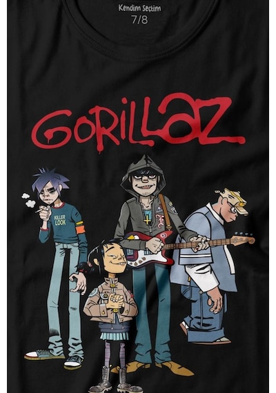 Kendim Seçtim Gorillaz 2d Rock Band Blur Damon Albarn Feel Good Baskılı Tişört Çocuk T-shirt 001