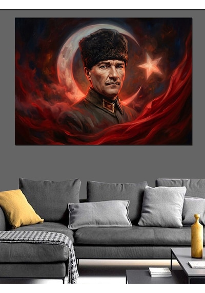 Atatürk Ay Yıldız Bayrak Tablosu Dekoratif Kanvas - Mdf Ahşap Tablo