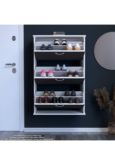 Modilayn Varbi Asma Antre 72x115x26 Cm Lik 3 Düşer Kapak 6 Göz Bölmeli Ayakkabılık Antrasit - Beyaz Modilayn Varbi Asma Antre 72x115x26 Cm Lik 3 Düşer Kapak 6 Göz Bölmeli Ayakkabılık Antrasit - Beyaz