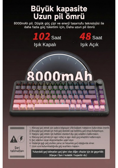 Ajazz Ak820 Max Plus 75% Mekanik Klavye 8000mah Batarya 0.85 Tft Ekran Rgb Hot Swap 3 Modlu 2.4g Bluetooth Type-c Kablosuz Gaming Klavye Conta Yapısı Ses Yalıtımlı Turuncu