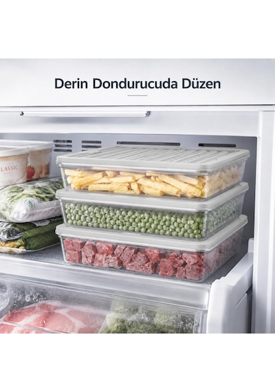 Derin Dondurucu 3 Parça Plastik Saklama Kabı Seti, 7200ml, Buzluk Düzenleyici Şeffaf Kap, Buzdolabı Gıda Erzak Kap Genel