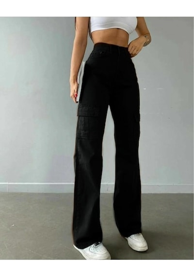 Lavajeans Dora Kadın Siyah Solmaz Likralı Arka Cepsiz Model Kargo Lavajeans Pantolon Siyah P1 Siyah