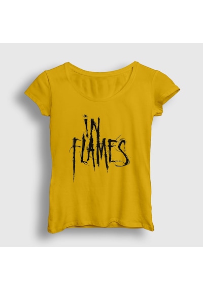 Presmono Kadın Logo In Flames T-shirt Sarı