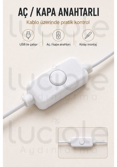 Mutfak Dolap Altı Günışığı Led Çubuk 100 Cm Usb 5v Anahtarlı Yapışkanlı Tezgah Raf Işığı
