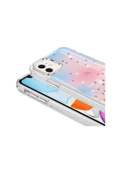 Apple Uyumlu iPhone 11 Kılıf Simli Desenli Parlak Zore Task Kapak Pembe