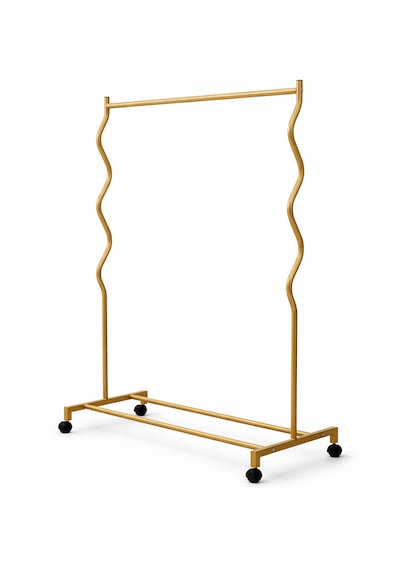 Modern Lüks Desenli Metal Tekerlekli Konfeksiyon Askılığı Kıyafet Askısı Stand Siyah