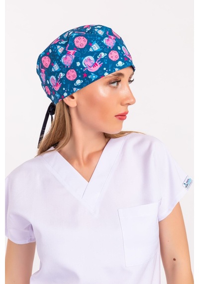 Unisex Uzaylı Kedi Temalı Doktor Hemşire Hastane Medikal Cerrahi Bone Pembe Pembe