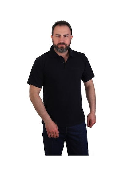 Eser - Polo Yaka Kısa Kol Penye İş Tişörtü - Cepli - Lacivert