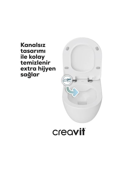 Creavit Free Rim-off Kanalsız Asma Klozet 1.kalite Fe322.02 + Duck Tp Yavaş Kapanan Kapak 2'li Set Beyaz