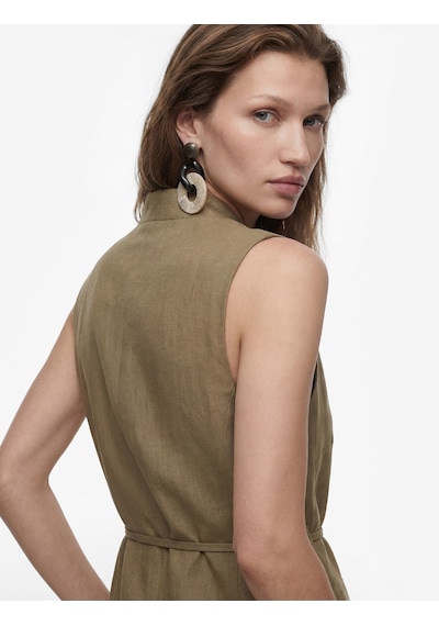 Koton Kruvaze Yaka Bağlama Detaylı Kolsuz Keten Yelek Haki 6sak20119uw