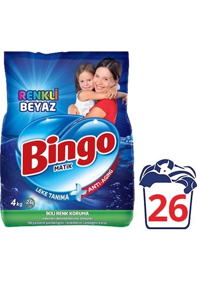 Bingo Matik Ultra Beyaz 4 Kg Ve Renkli Beyaz 4 Kg Toz Çamaşır Deterjanı 2 Li Set
