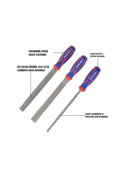 Workpro Wp201703 3 Parça 200mm Profesyonel Ahşap Törpü Seti