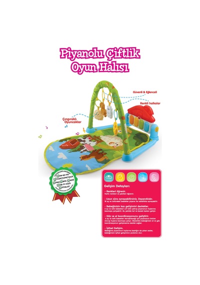 Piyanolu Çiftlik Desenli Bebek Oyun Halısı, Çıngıraklı Aktivite Merkezi