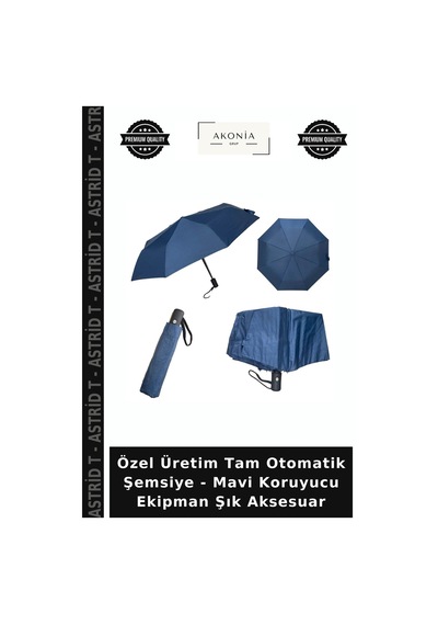 Astrid T Özel Üretim Tam Otomatik Şemsiye - Mavi Koruyucu Ekipman Şık Aksesuar
