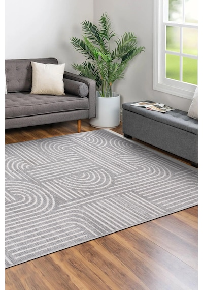 Revna Gri Yıkanabilir Halı Kaydırmaz Tabanlı Pamuk Dokuma Salon Mutfak Koridor İçin Gri