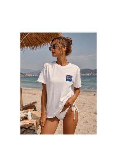 Me Selection Cute Bear %100 Pamuk Kadın Basic Tişört Beyaz